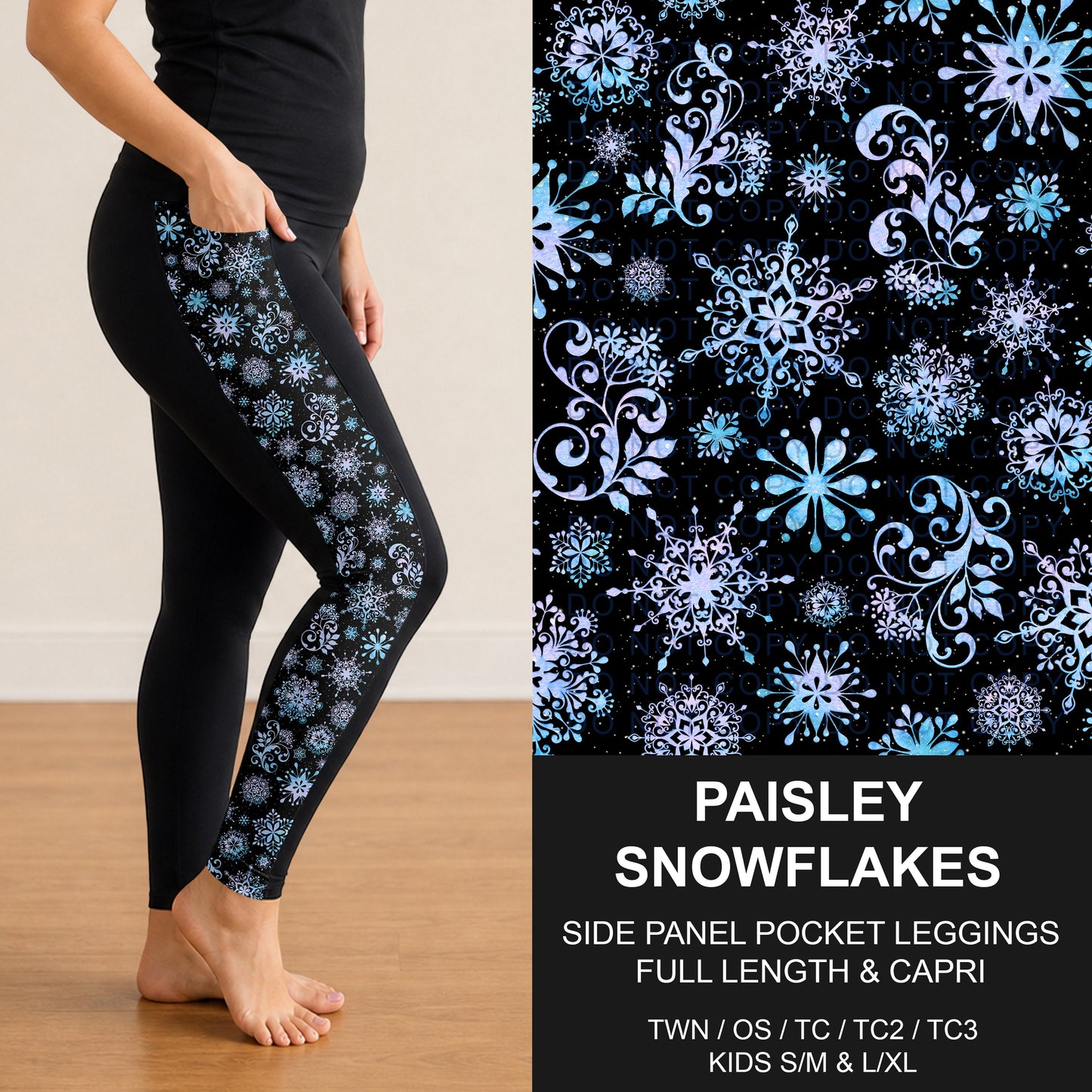B312 - Preorder Paisley Snowflakes Side Panel Pocket Leggings (Closes 9/13. ETA: mid Nov.)