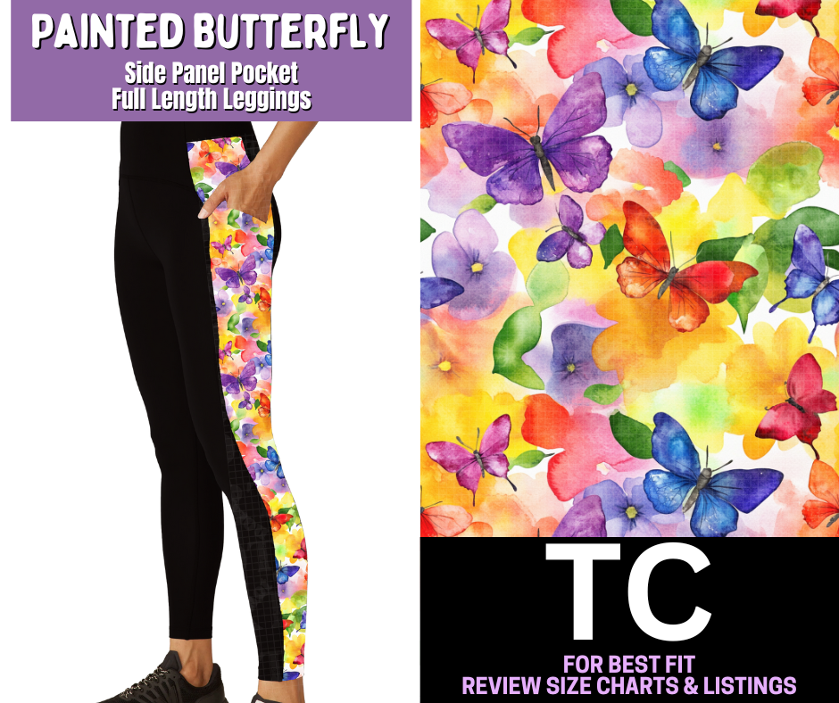 Painted Butterfly Side Panel Pocket Full Length Leggings