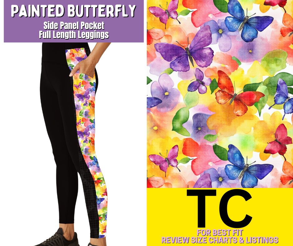 Painted Butterfly Side Panel Pocket Full Length Leggings