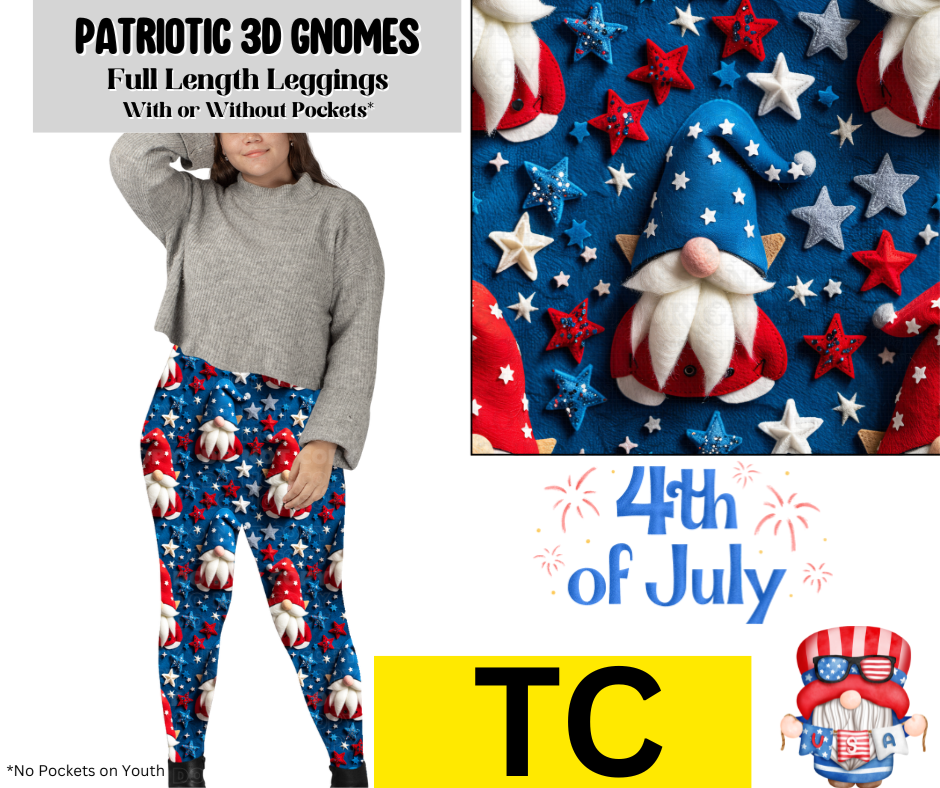 Patriotic 3D Gnomes Full Length Leggings w/ Pockets