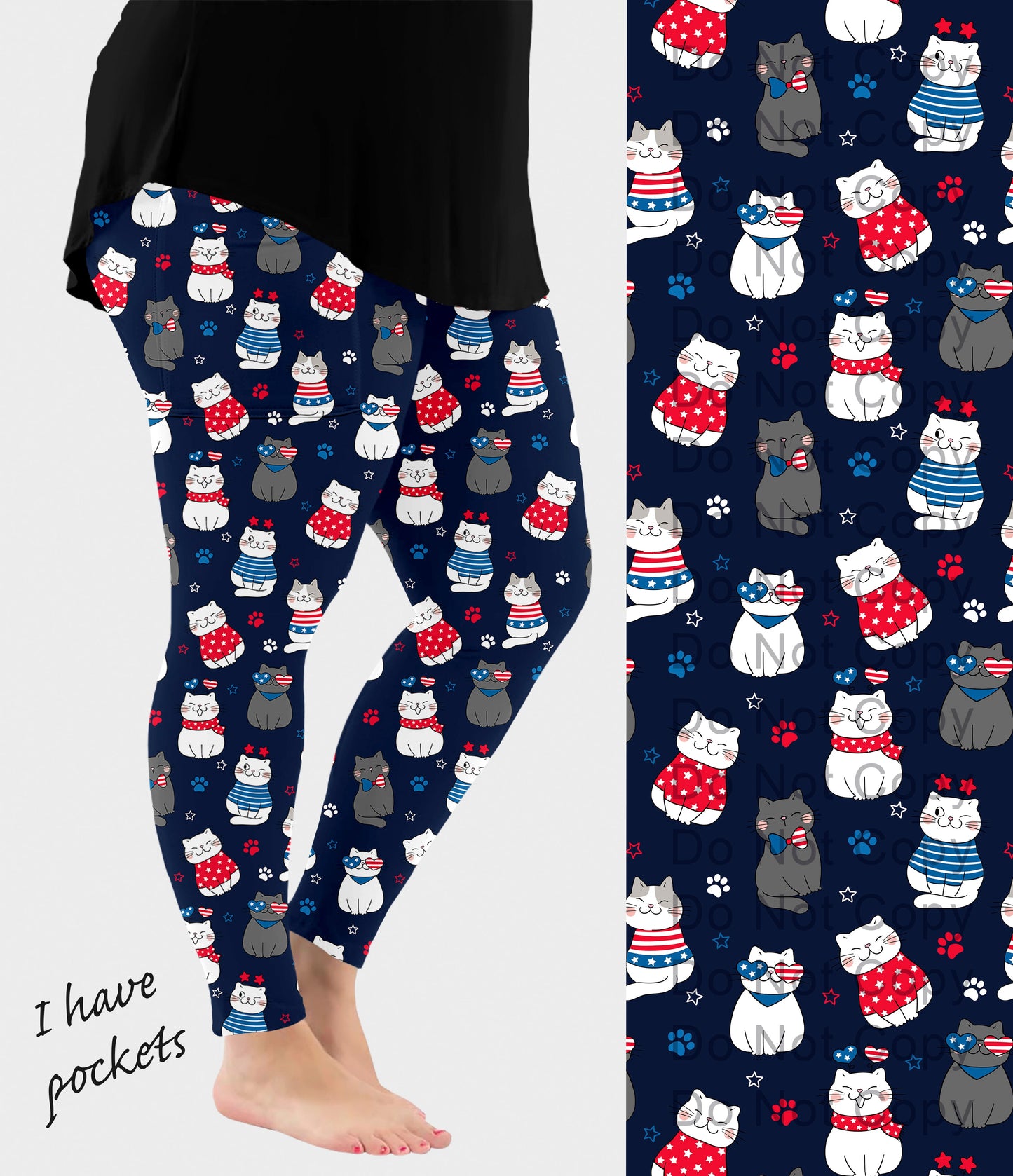 RTS - Patriotic Cats Leggings w/ Pockets