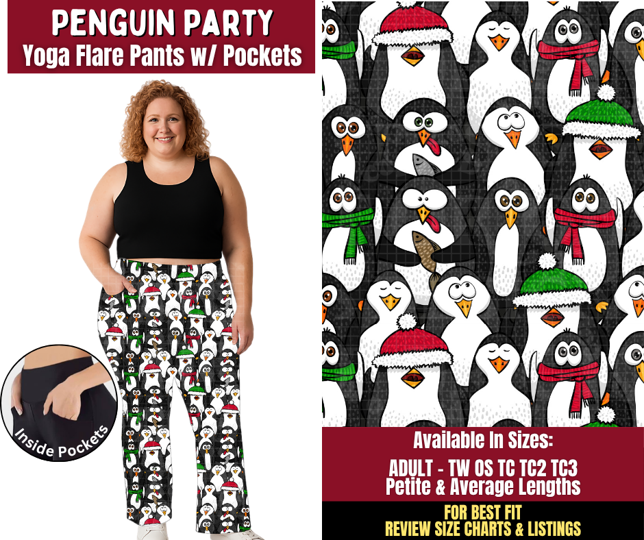 Preorder! Closes 8/24. ETA Nov. Penguin Party Yoga Flare Pants