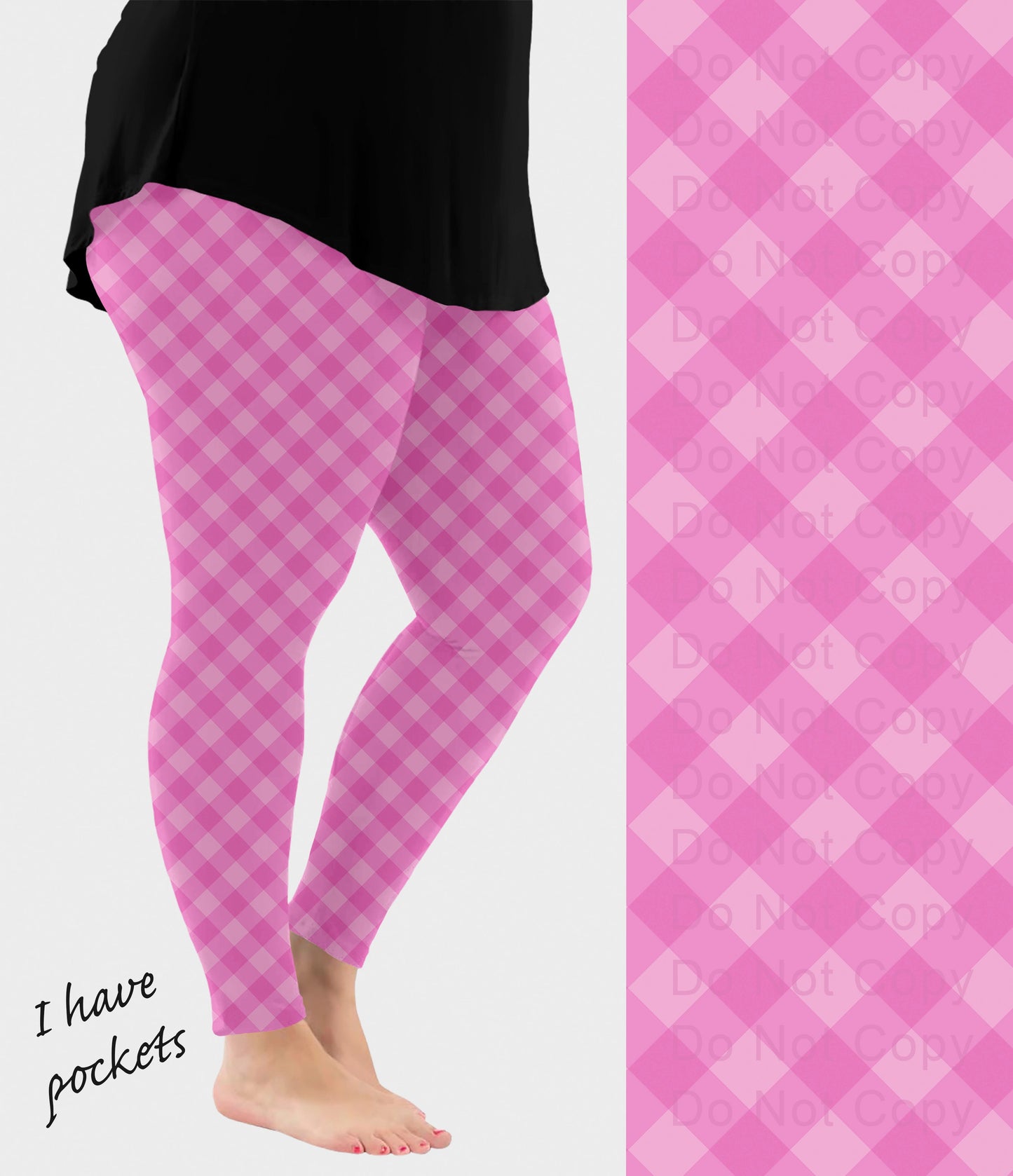 RTS - Pink Check Leggings w/ Pockets