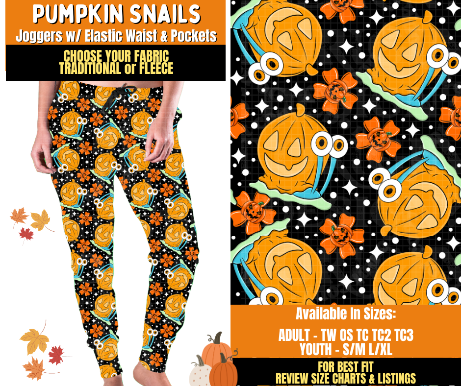 Preorder! Closes 7/16. ETA Oct. Pumpkin Snails Joggers Choose Fleece or Traditional