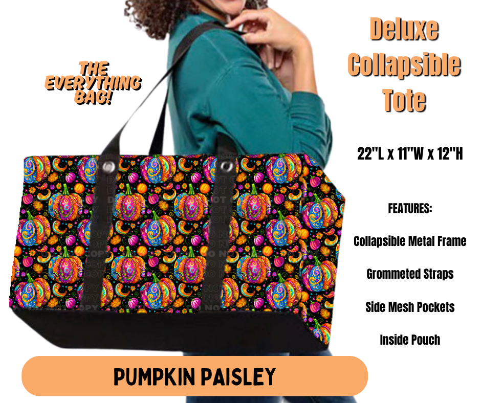 Preorder! Closes 7/2. ETA Oct. Pumpkin Paisley Collapsible Tote