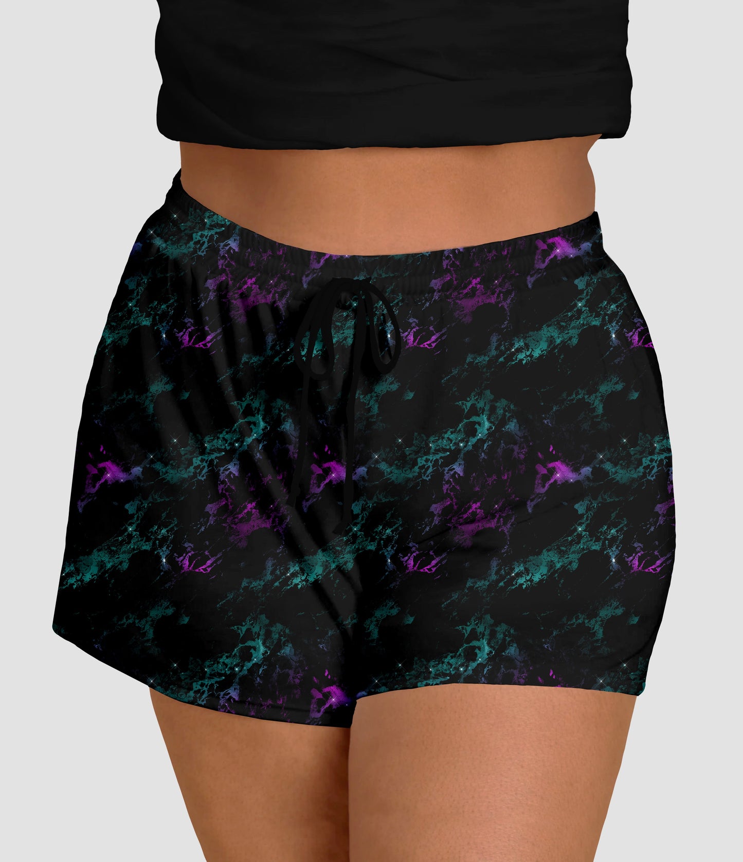 RTS - Purple and Teal Galaxy Jogger Shorts with Pockets