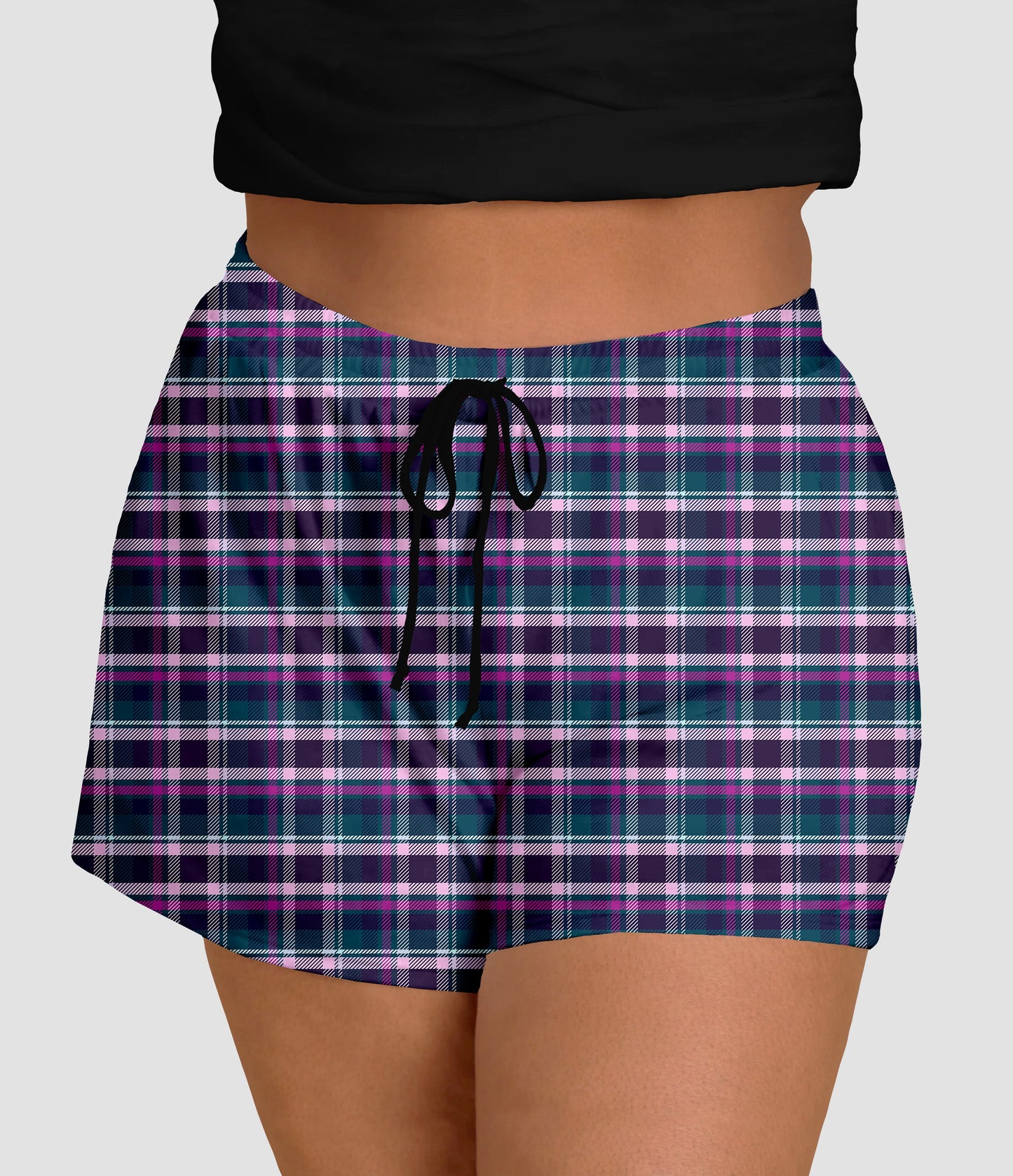 RTS - Purple and Teal Plaid Jogger Shorts