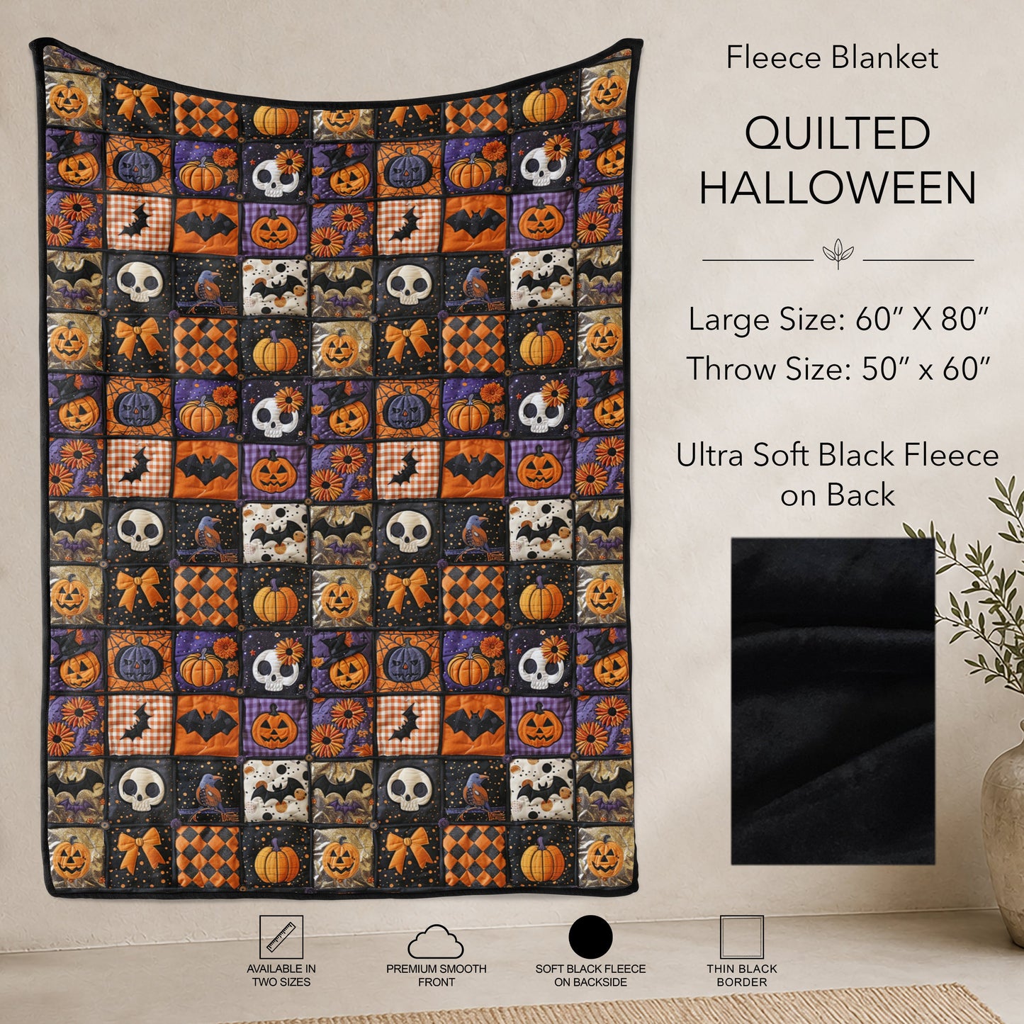 B304 - Pre-Order Quilted Halloween Fleece Blanket (Closes 7/31. ETA: early Oct)