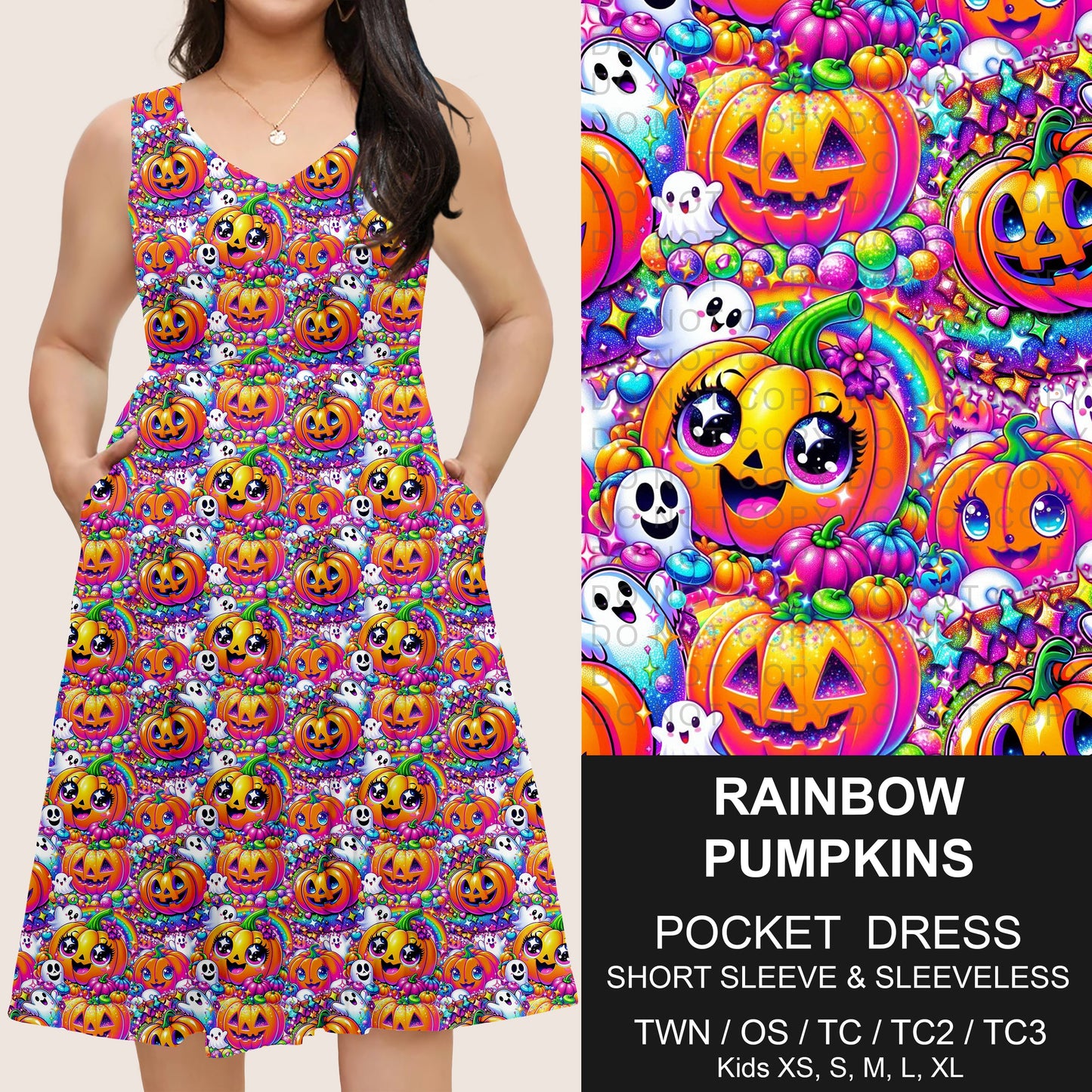 B302 - Preorder Rainbow Pumpkins Pocket Dress (Closes 7/24. ETA: early Oct)