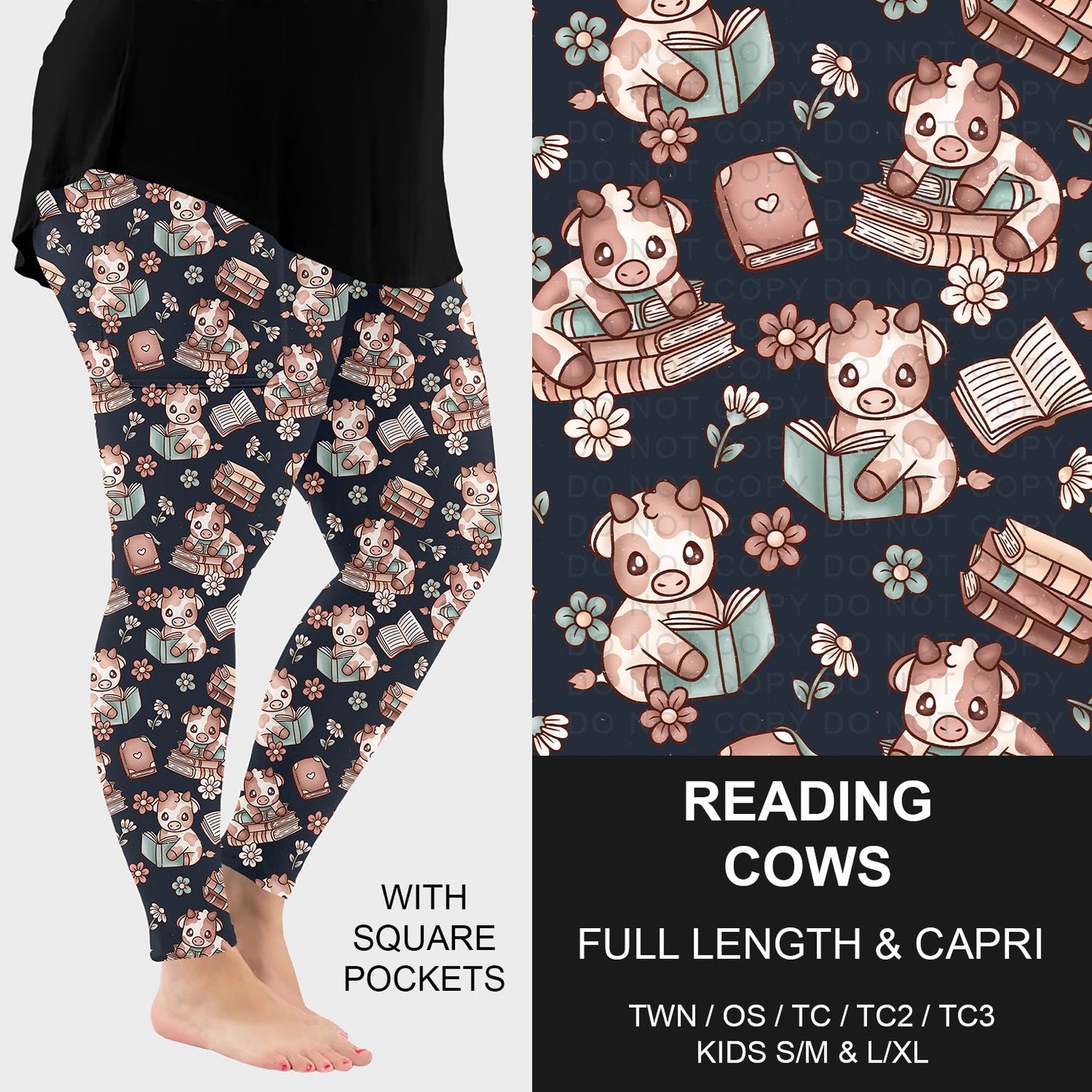 B267 - Preorder Reading Cows Leggings w/ Pockets (Closes 12/21. ETA: late Feb.)