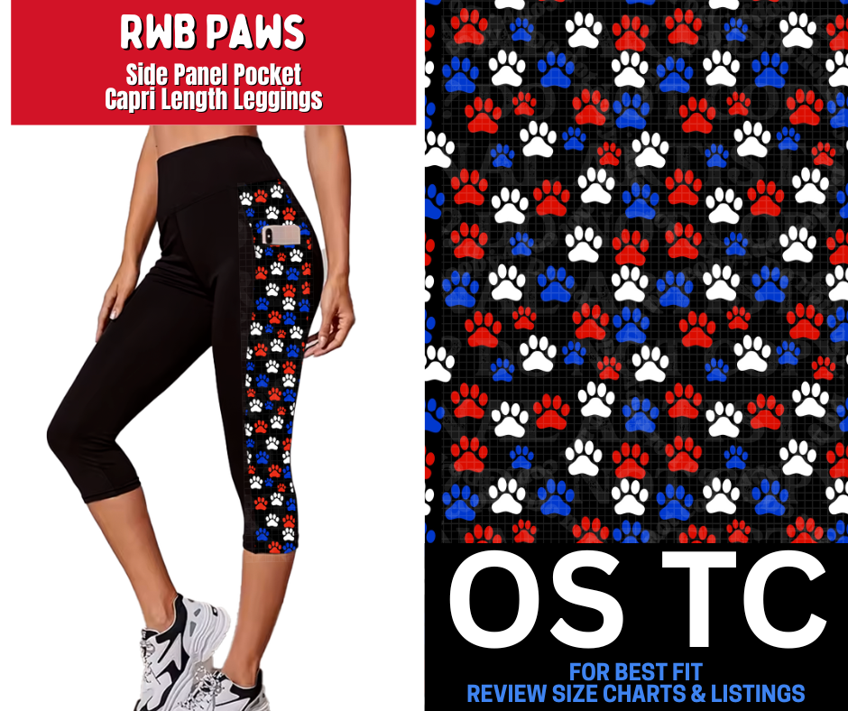 RWB Paws Side Panel Pocket Capri Length Leggings