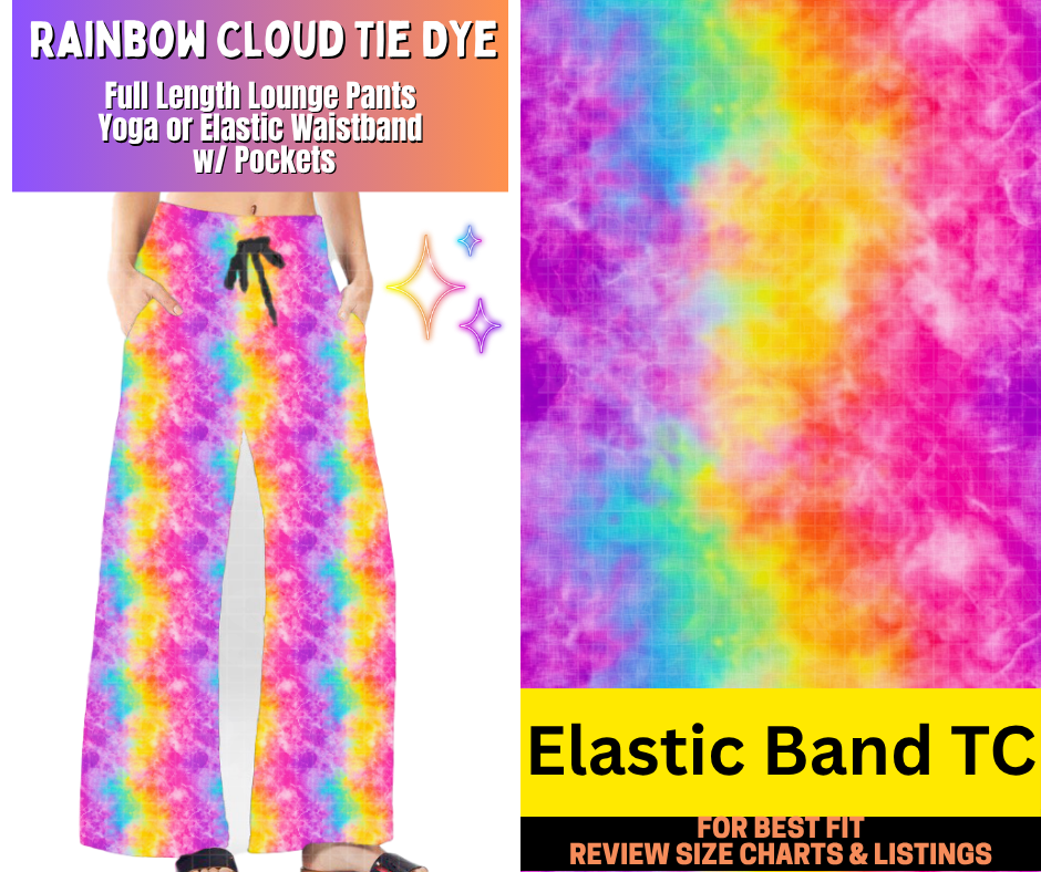 Rainbow Cloud Tie Dye Lounge Pants Choose Fleece or Traditional