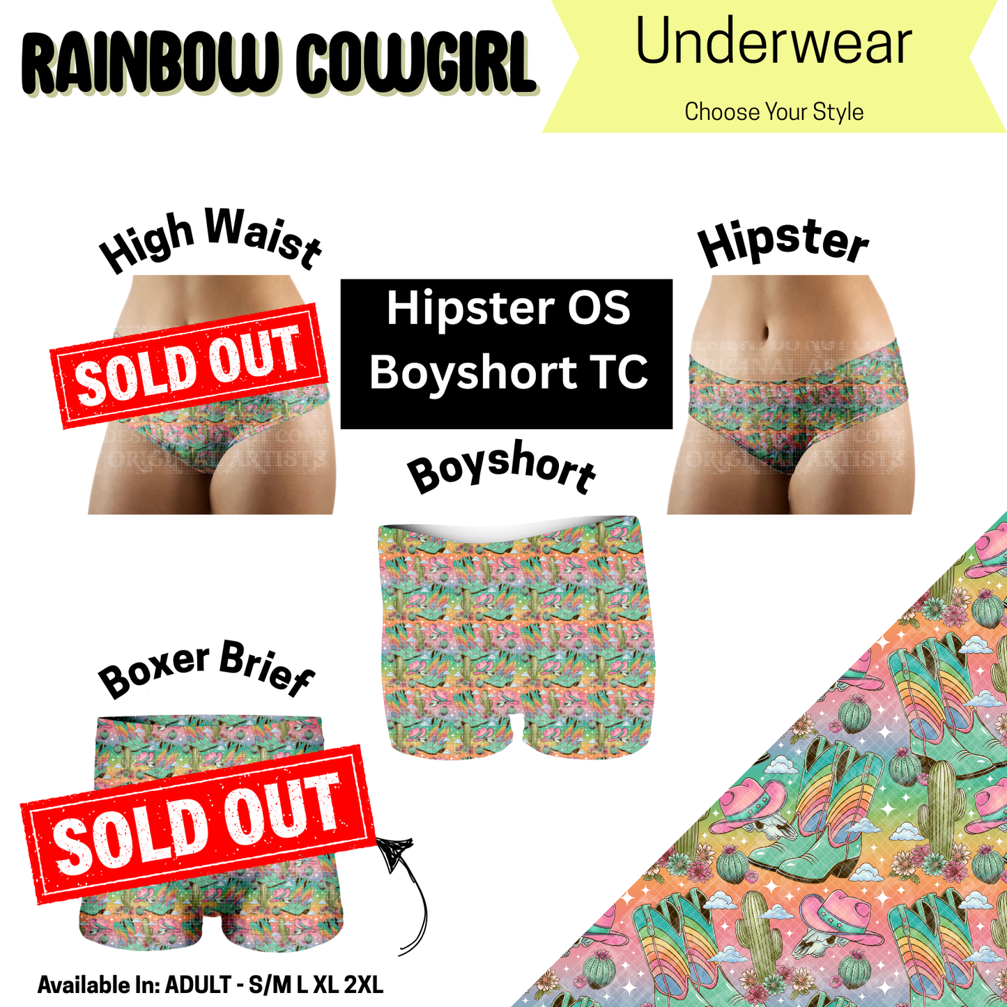 Rainbow Cowgirl Hipster, Boyshort Underwear