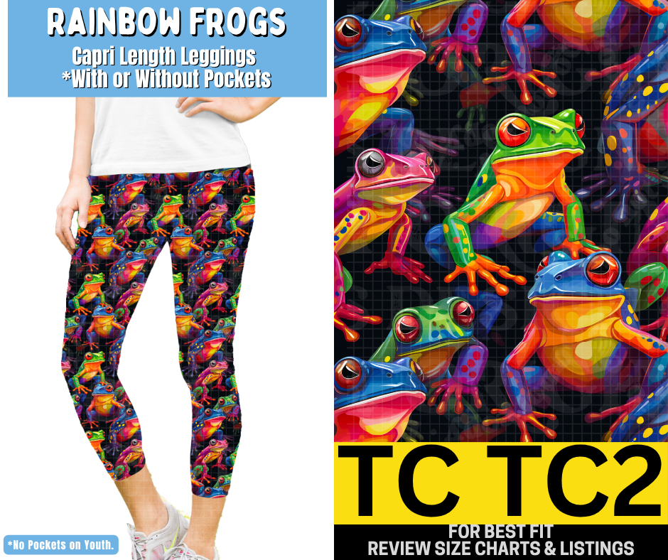 Rainbow Frogs Capri Length Leggings w/ Pockets