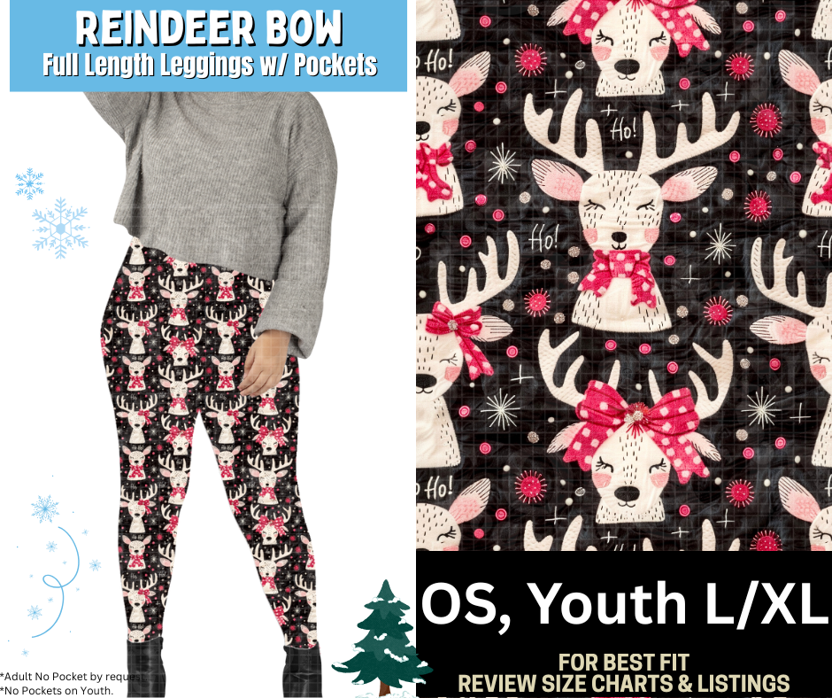Reindeer Bow Leggings Choose Fleece or Traditional