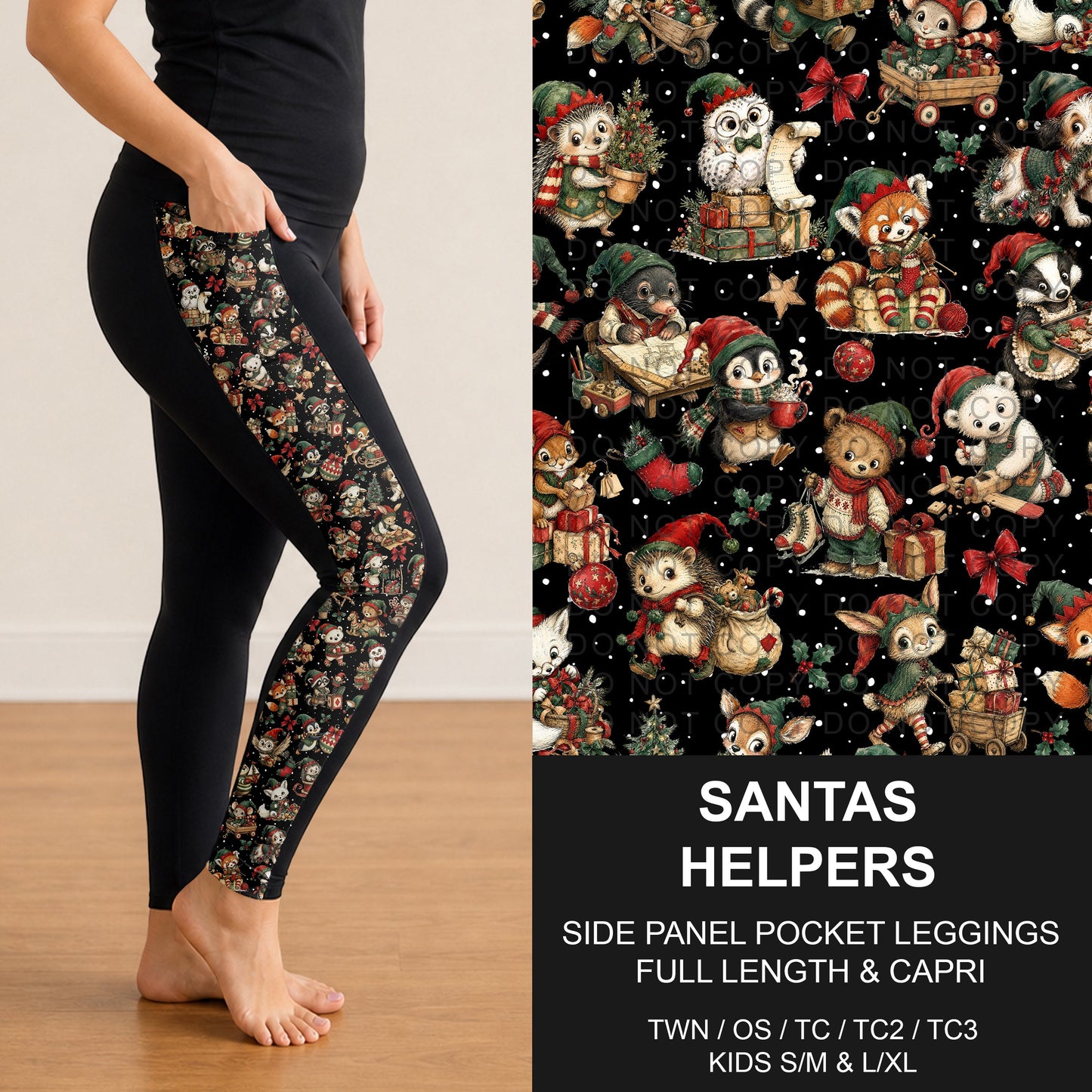 B312 - Preorder Santas Helpers Side Panel Pocket Leggings (Closes 9/13. ETA: mid Nov.)
