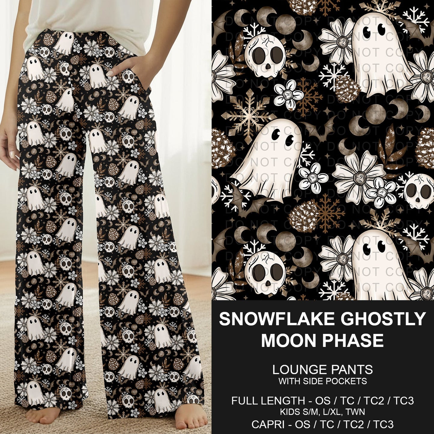 B303 - Preorder Snowflake Ghostly Moon Phase Lounge Pants (Closes 7/26. ETA: early Oct.)