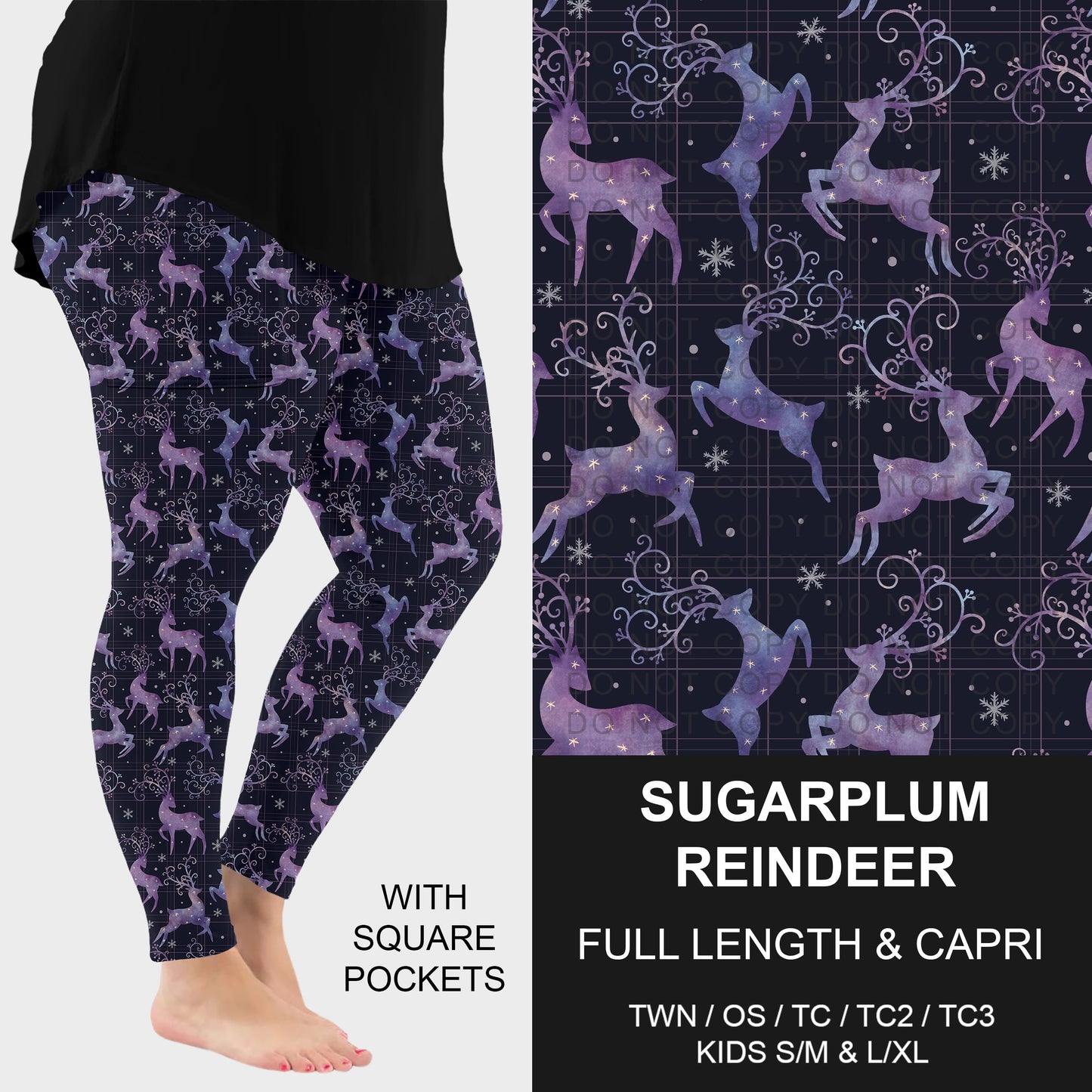 B312 - Preorder Sugarplum Reindeer Leggings w/ Pockets (Closes 9/13. ETA: mid Nov.)