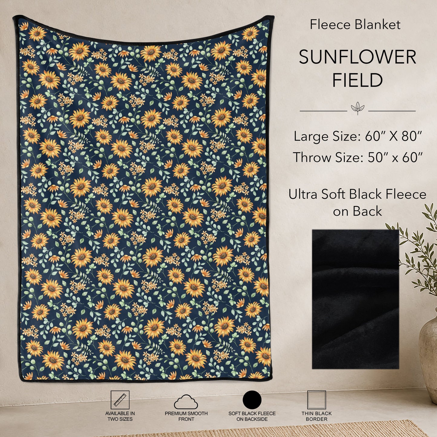 B304 - Pre-Order Sunflower Field Fleece Blanket (Closes 7/31. ETA: early Oct)