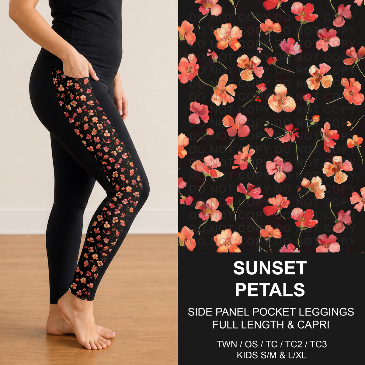 B319 - Preorder Sunset Petals Side Panel Pocket Leggings (Closes 11/01. ETA: early Jan.)