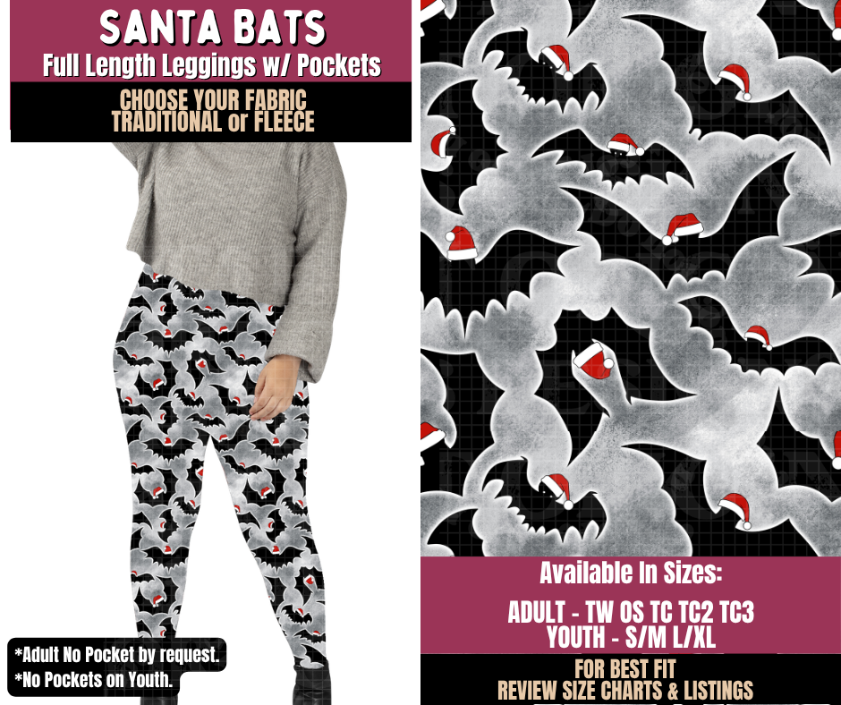 Preorder! Closes 8/27. ETA Nov. Santa Bats Leggings Choose Fleece or Traditional