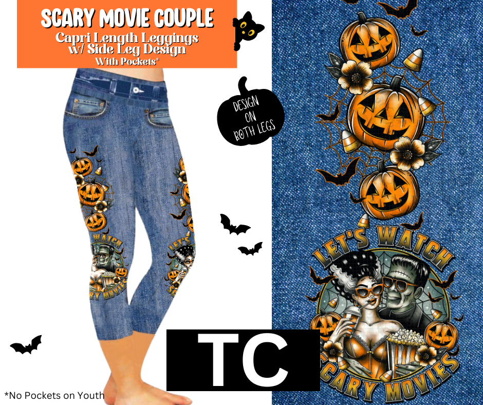 Scary Movie Couple Capri Faux Denim w/ Side Leg Designs