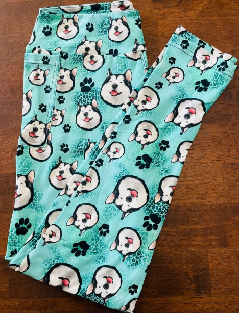 Husky/ Malamute Dogs Full Length Leggings with Pockets
