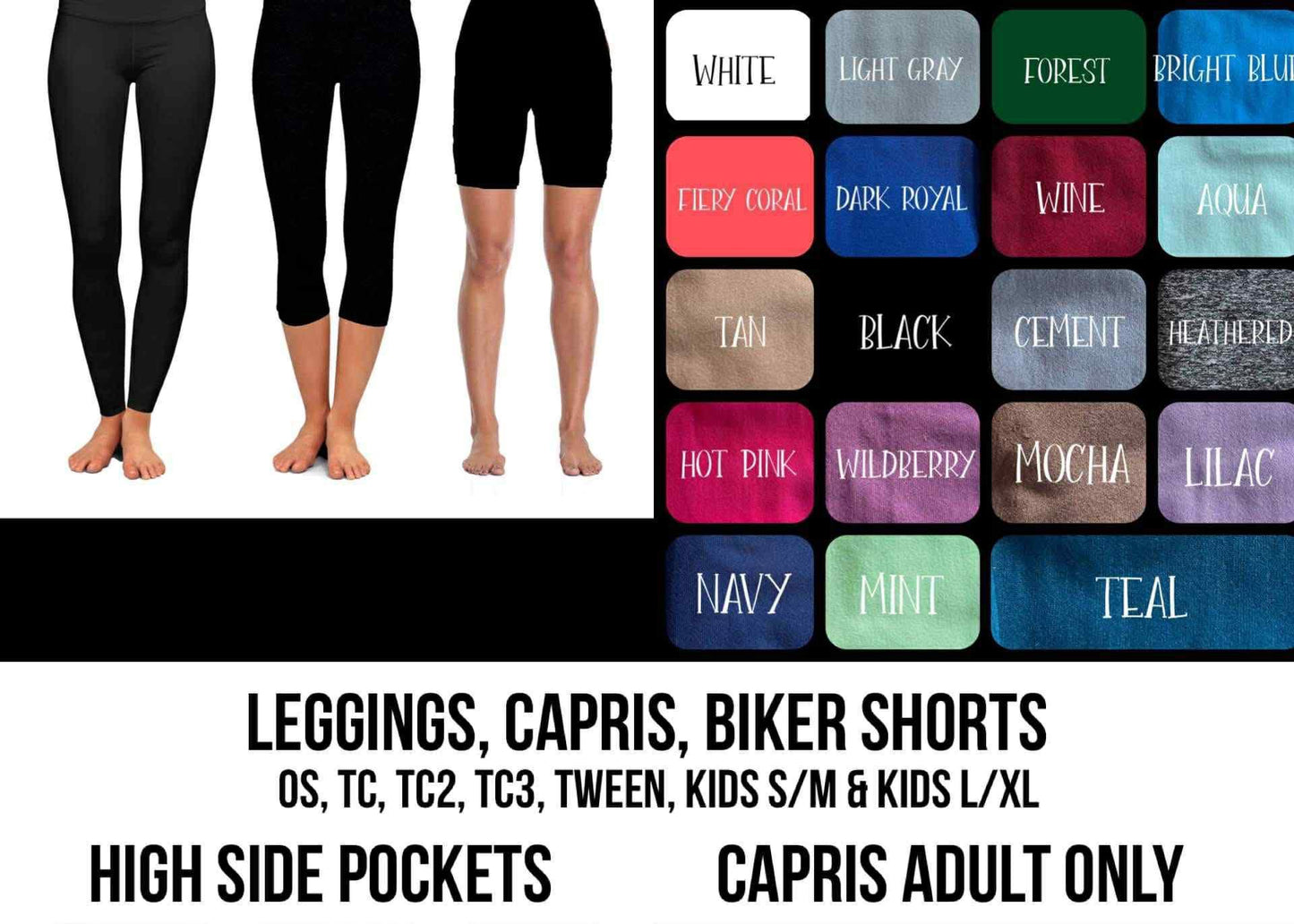 RTS - Solid Black Biker/Capris with Pockets