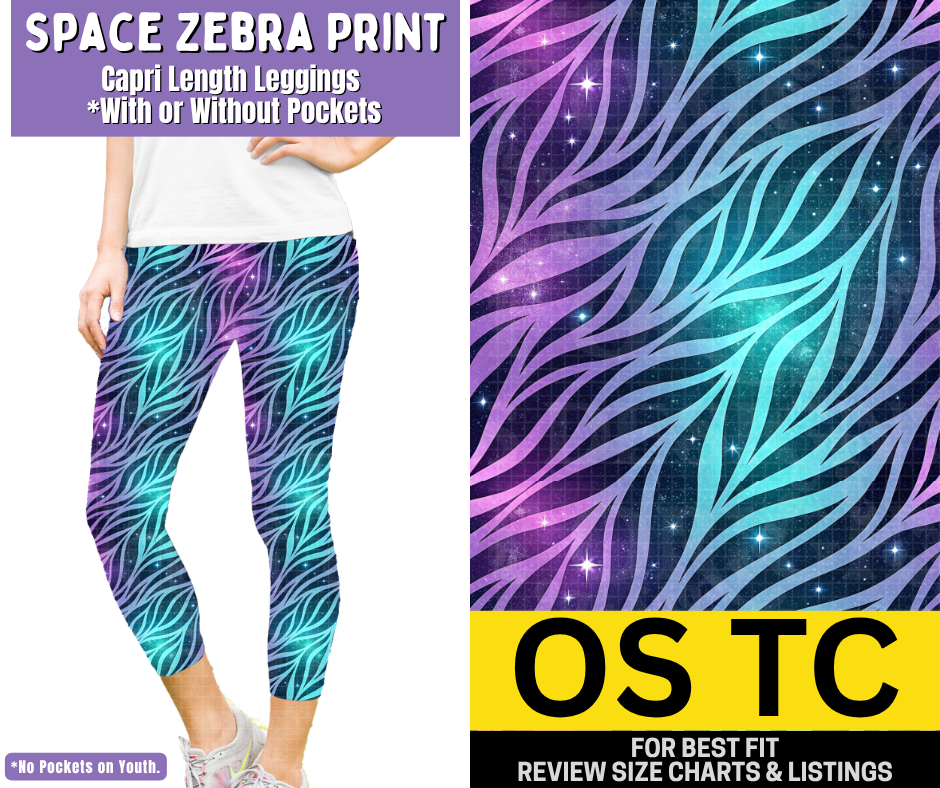 Space Zebra Print Capri Length Leggings w/ Pockets