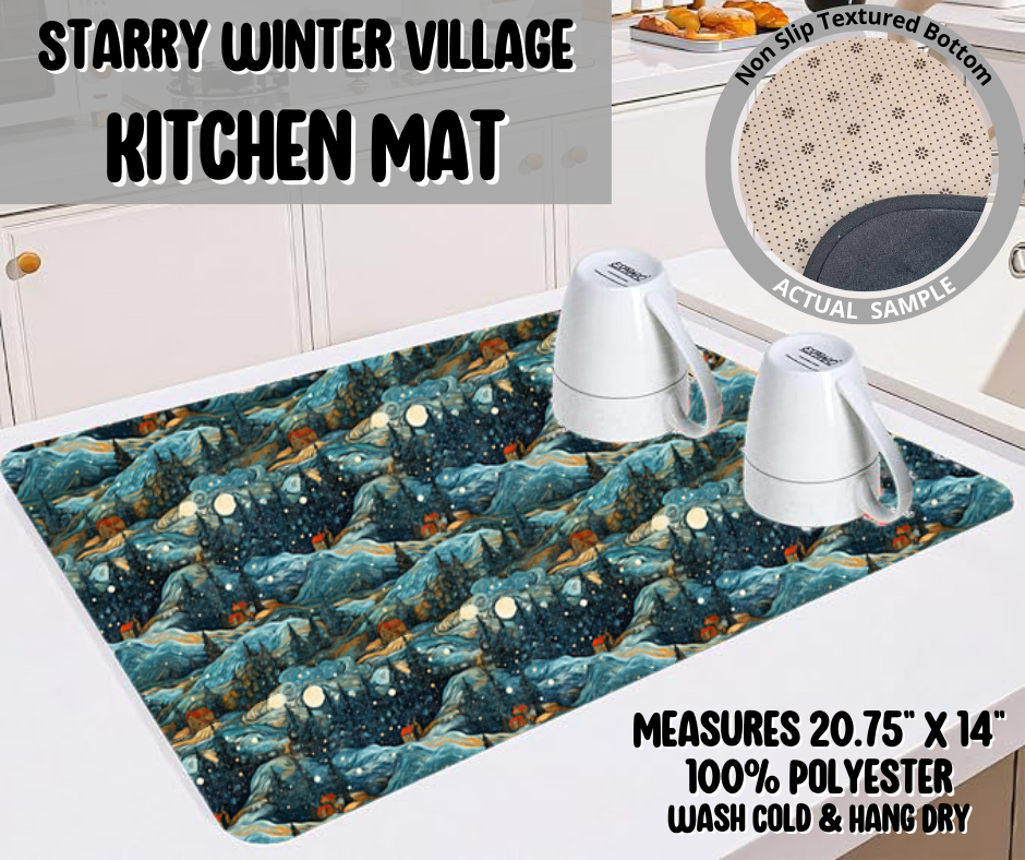 Starry Winter Village Kitchen Mat