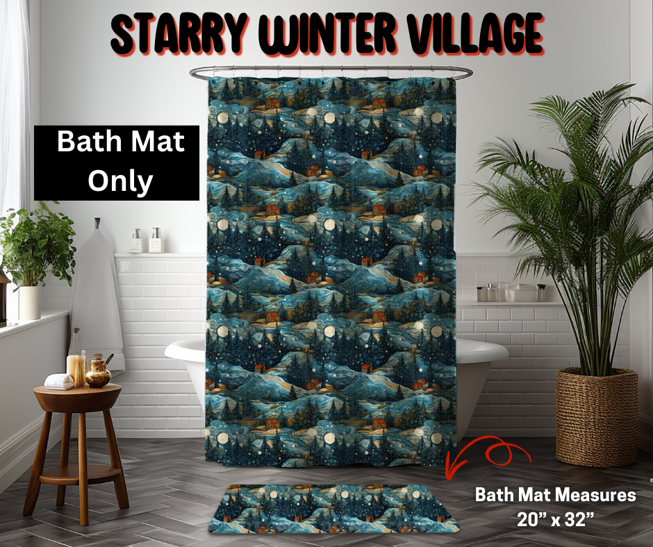 Starry Winter Village Bath Mat