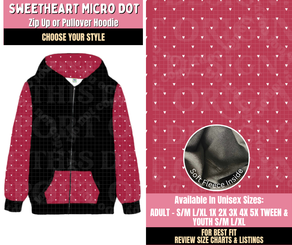 Preorder! Closes 10/15. ETA Jan. Sweetheart Micro Dot Zip-Up or Pullover Hoodie