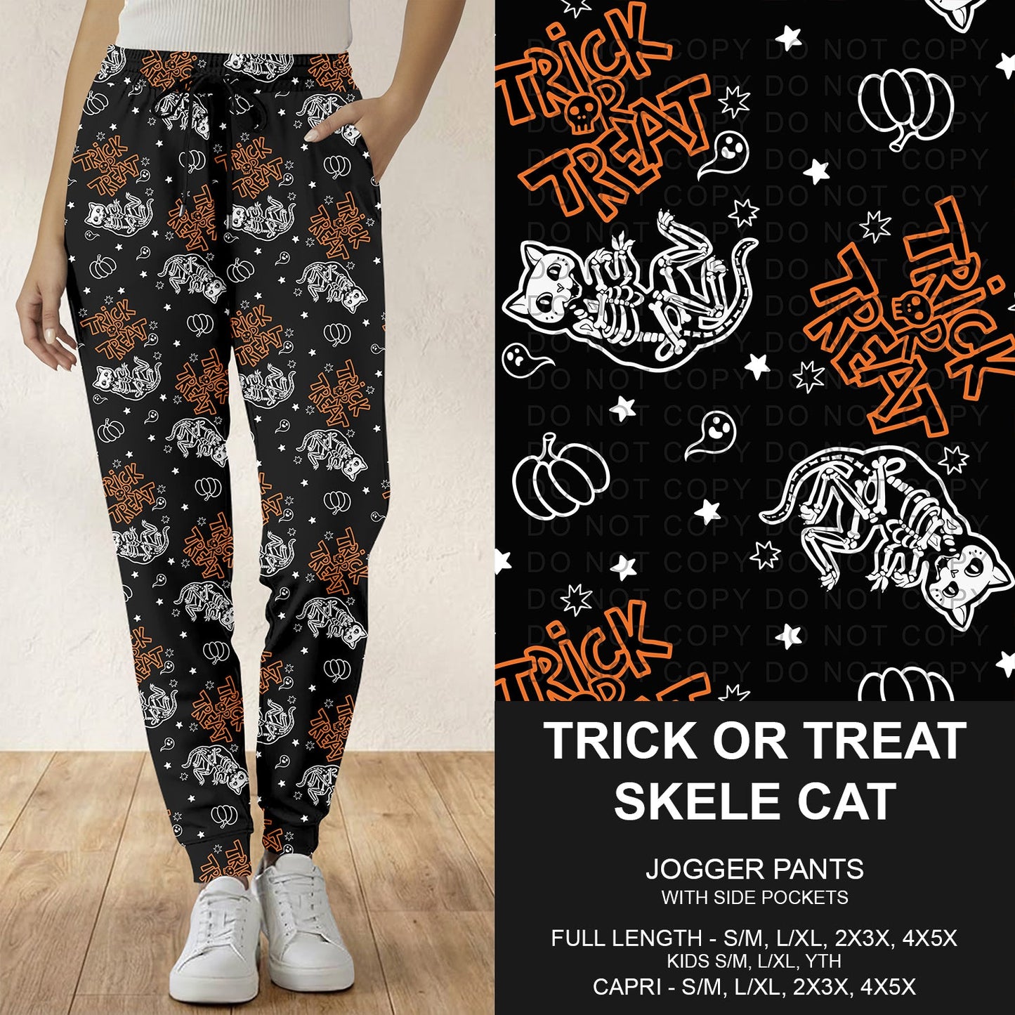 B295 - Preorder Trick or Treat Skele Cat Joggers (Closes 6/14. ETA: late Aug.)