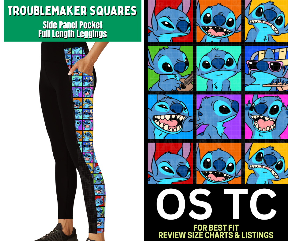 Troublemaker Squares Side Panel Pocket Full Length Leggings