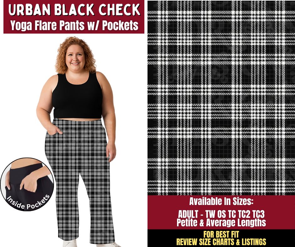 Preorder! Closes 8/24. ETA Nov. Urban Black Check Yoga Flare Pants
