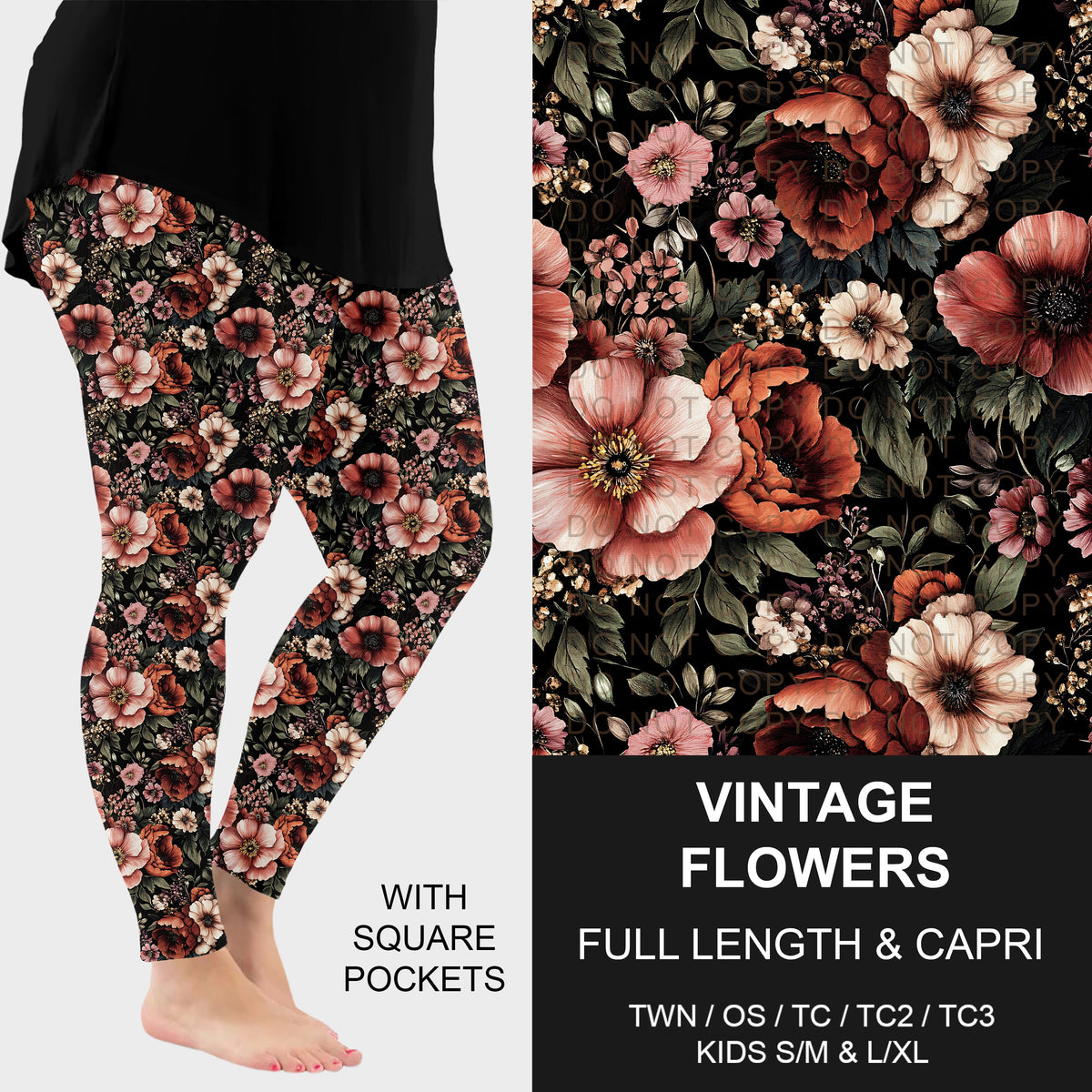 B314 - Preorder Vintage Flowers Leggings w/ Pockets (Closes 9/27. ETA: late Nov.)