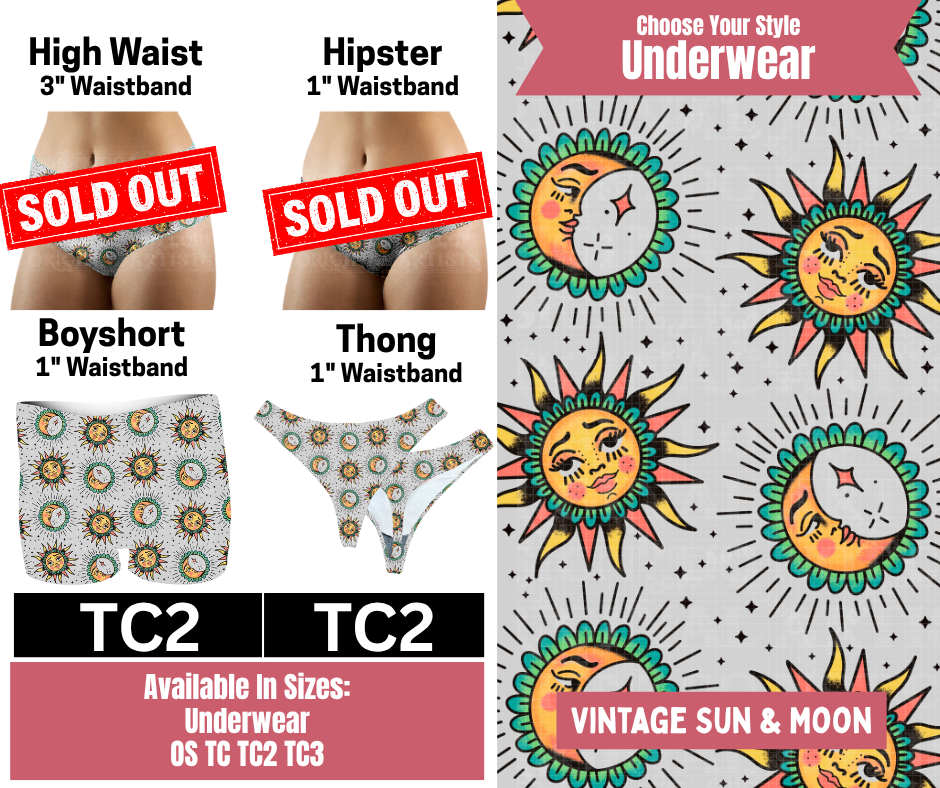 Vintage Sun & Moon Boyshort, & Thong Underwear