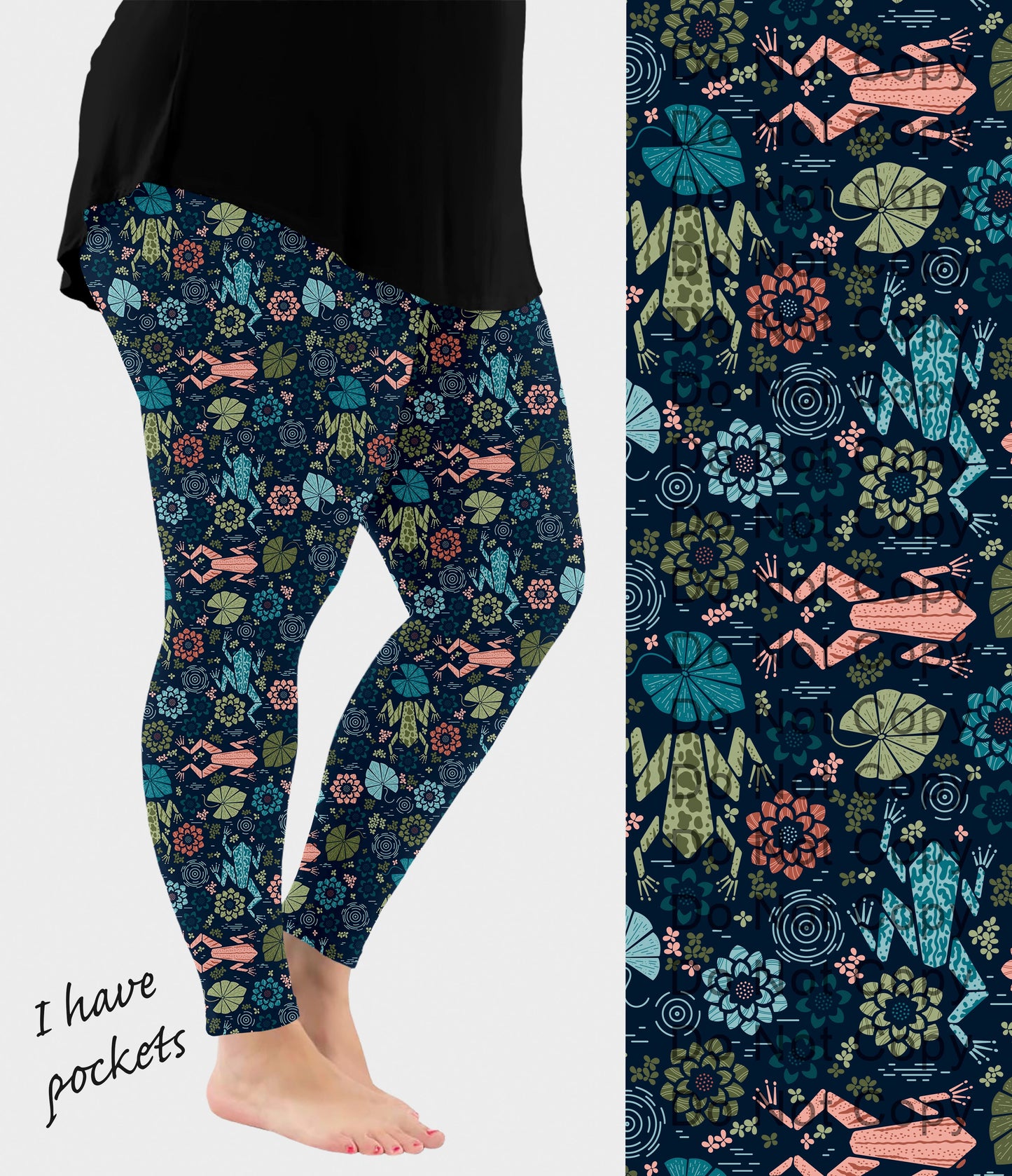 RTS - Water Lily Frogs Leggings w/ Pockets