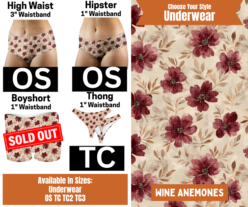 Wine Anemones Hipster, High Waist & Thong Underwear