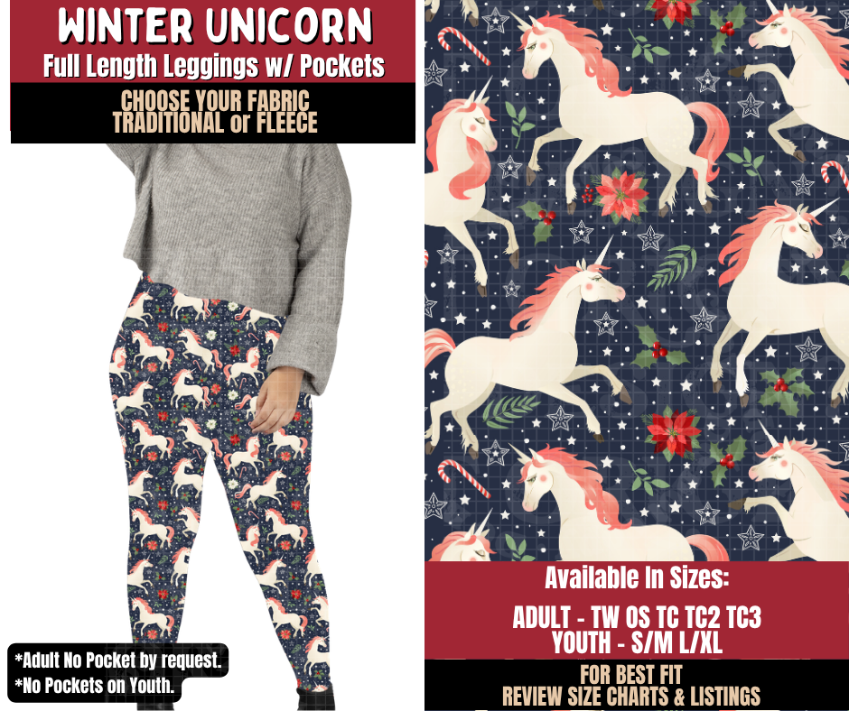 Preorder! Closes 9/7. ETA Dec. Winter Unicorn Leggings Choose Fleece or Traditional
