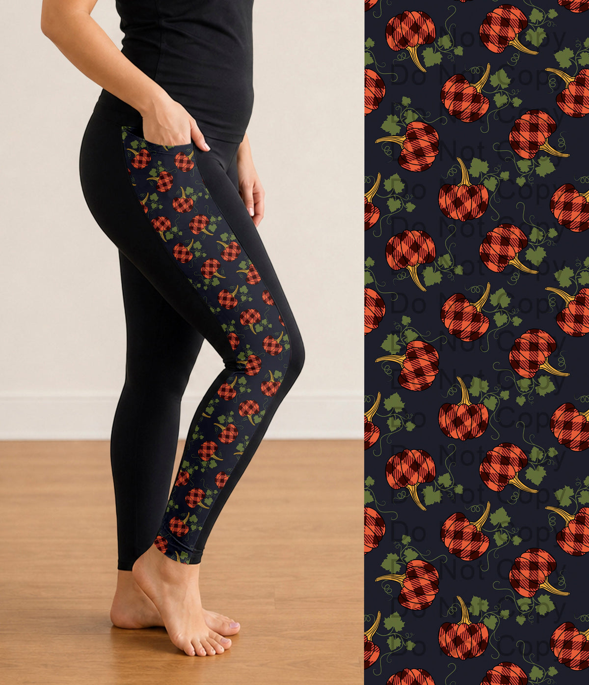RTS - Plaid Pumpkins Side Panel Leggings with Pockets