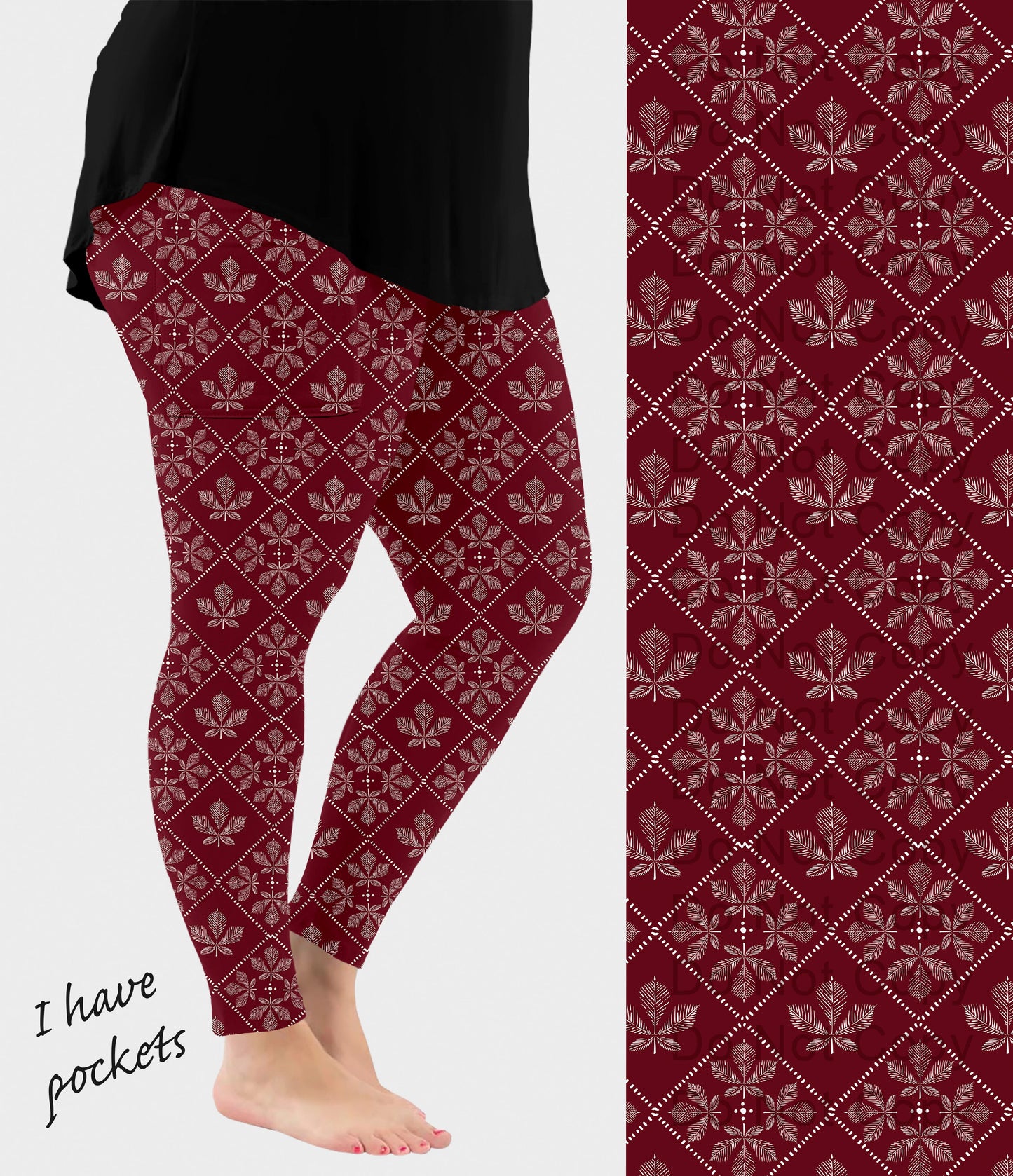 RTS - Red Autumn Leaves Leggings w/ Pockets