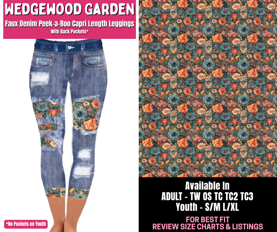 Preorder! Closes 1/1. ETA March. Wedgewood Garden Capri Faux Denim Peekaboo