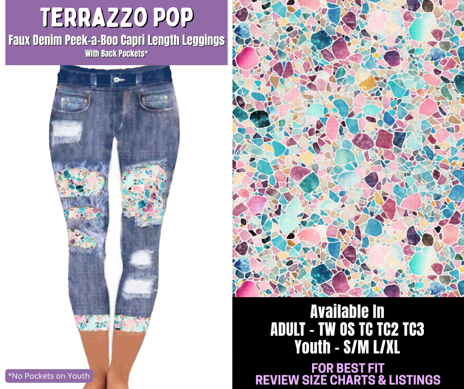 Preorder! Closes 12/18. ETA March. Terrazzo Pop Capri Faux Denim Peekaboo