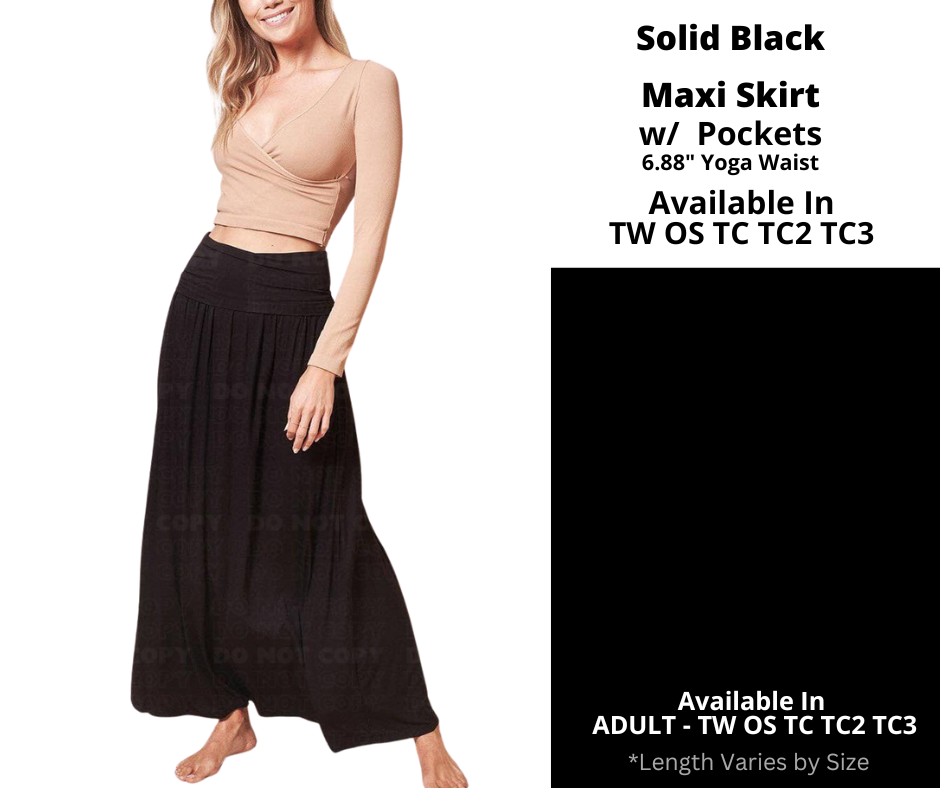 Preorder! Closes 12/24. ETA March. Solid Black Maxi Skirt