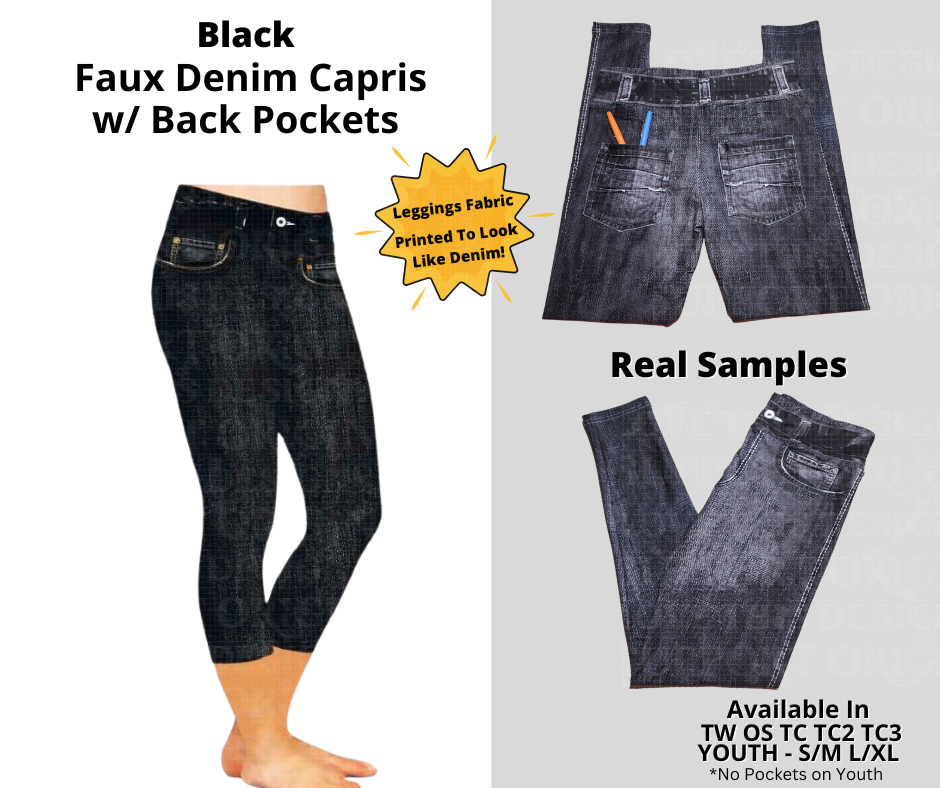 Preorder! Closes 12/24. ETA March. Black Capri Faux Denim