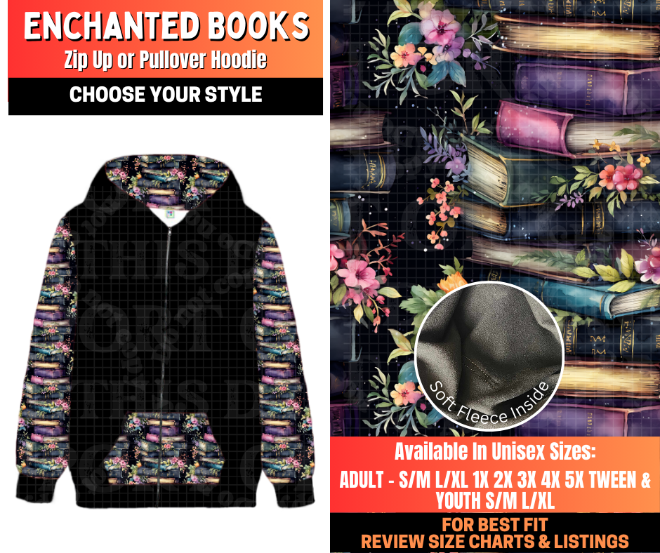Preorder! Closes 12/29. ETA March. Enchanted Books Zip-Up or Pullover Hoodie