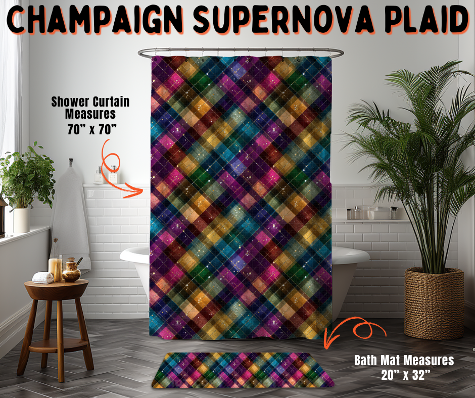 Preorder! Closes 6/10. ETA Sept. Champaign Supernova Plaid Custom Shower Curtain and/or Bath Mat