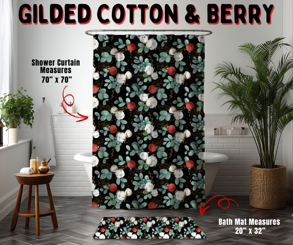 Preorder! Closes 9/2. ETA Dec. Gilded Cotton & Berry Custom Shower Curtain and/or Bath Mat