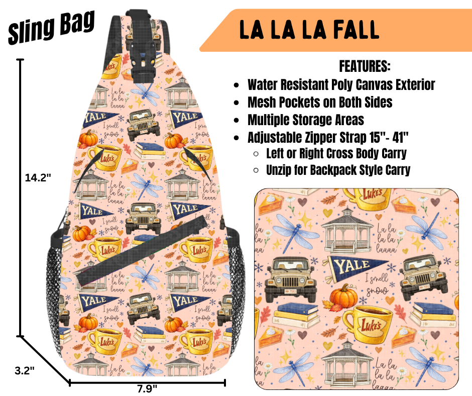 Preorder! Closes 6/22. ETA Sept. La La La Fall Sling Bag